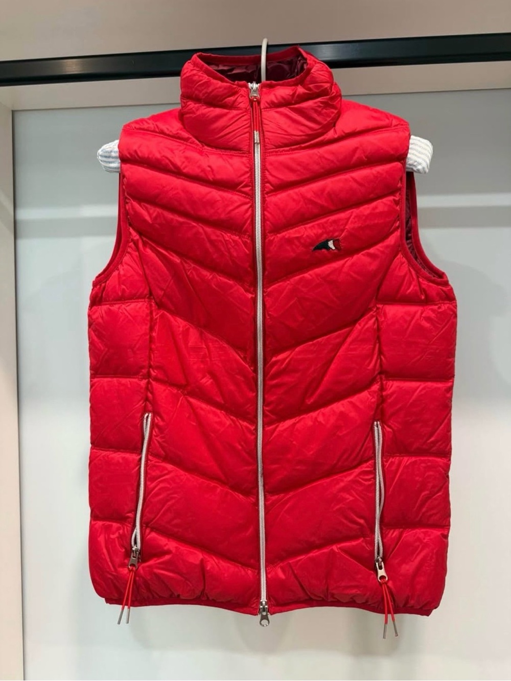 Red Quilted Puffer Vest with Stand Collar